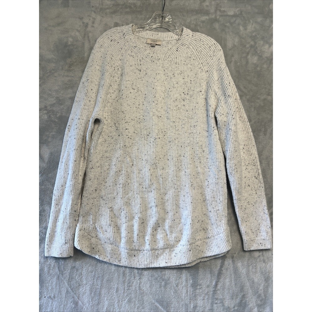 LOFT Outlet Sweater Women Medium Cream Good Speckled Ribbed Raglan Crew Neck